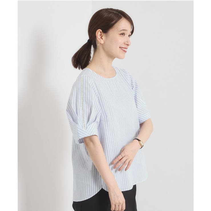 オフホワイト(303) | 【手洗い可】袖ツイストストライプブラウス | ITS'DEMO