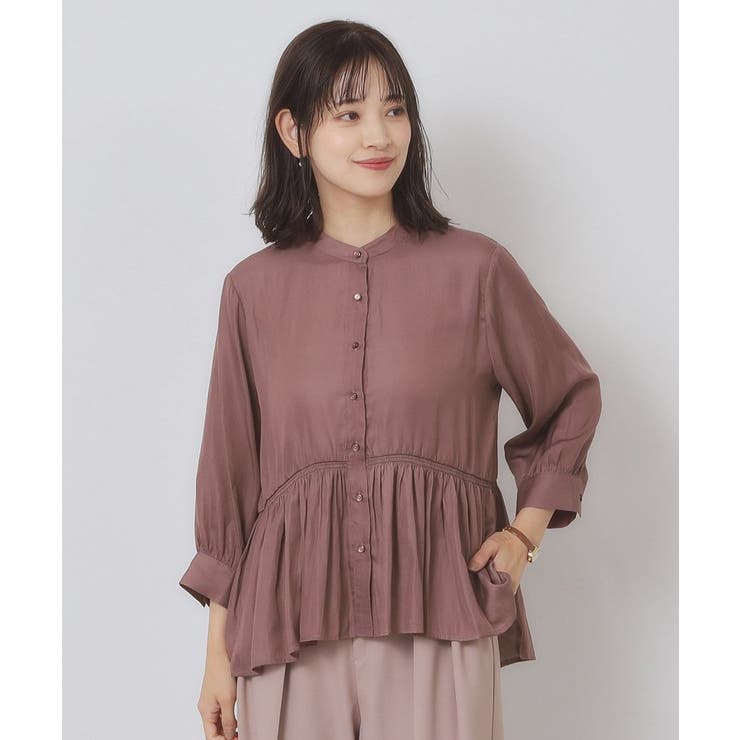 モカブラウン(042) | 【手洗い可】サテンペプラムブラウス | ITS'DEMO