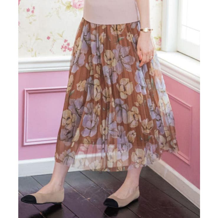 【手洗い可／ウエストゴム】花柄チュールスカート | ITS'DEMO | 詳細画像1 