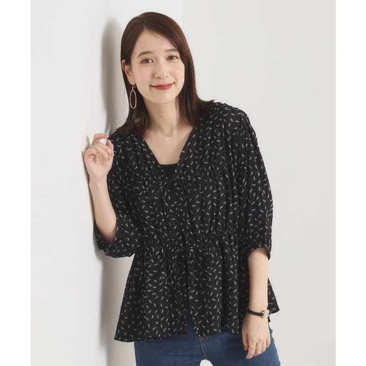 【手洗い可】花柄シャーリング前開きブラウス | ITS'DEMO | 詳細画像12 