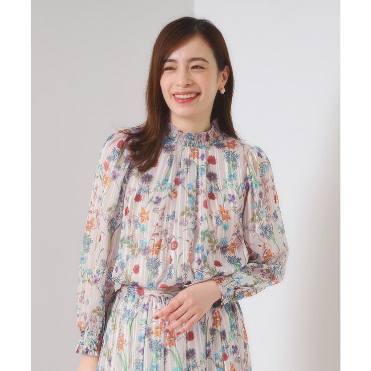 ラベンダー(180) | 【手洗い可／セットアップ可】ラメストライプ花柄ブラウス | ITS'DEMO