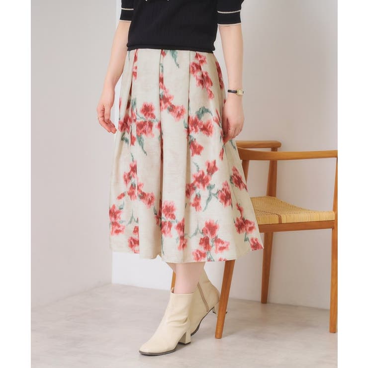 アイボリー(104) | 【手洗い可】花柄シャンタンスカート | ITS'DEMO