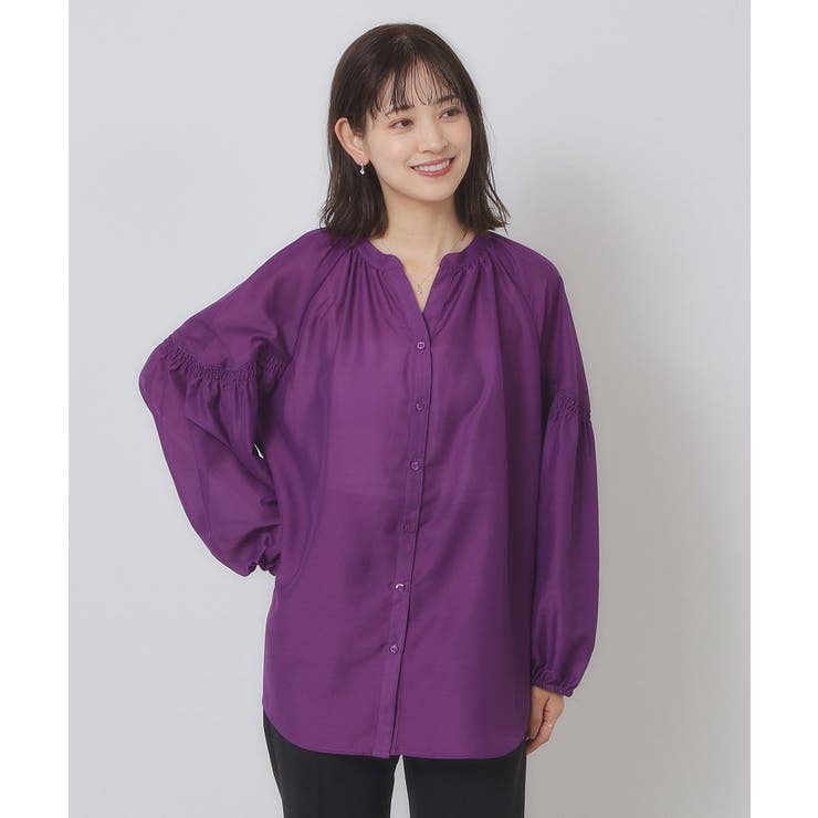 パープル(083) | 【手洗い可】シアーボリューム袖ブラウス | ITS'DEMO