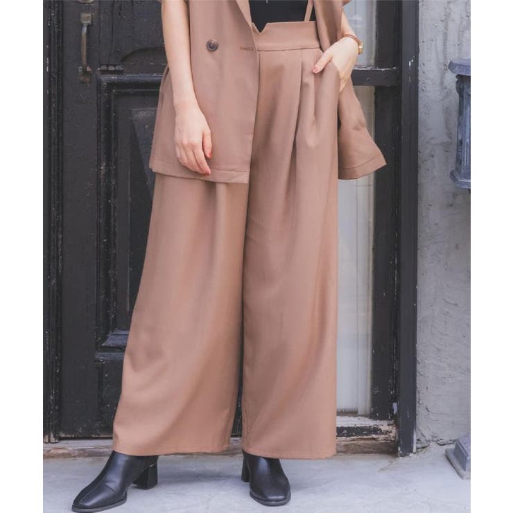 【手洗い可／セットアップ可】サス付きワイドパンツ | ITS'DEMO | 詳細画像1 