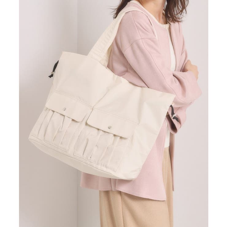 ライトベージュ(051) | 【8ポケット／A4対応】撥水Wポケットドロストトート | ITS'DEMO