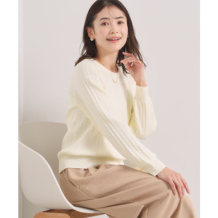 オフホワイト(003) | 【手洗い可】ミニケーブルニット | ITS'DEMO