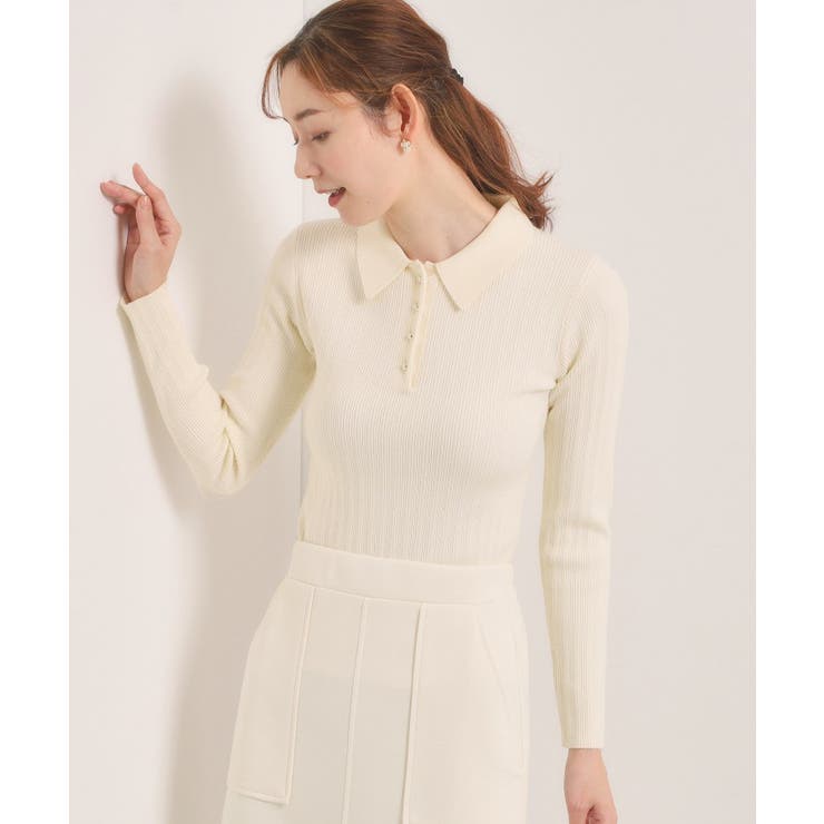 オフホワイト(003) | 【手洗い可】ポロ襟ニット | ITS'DEMO