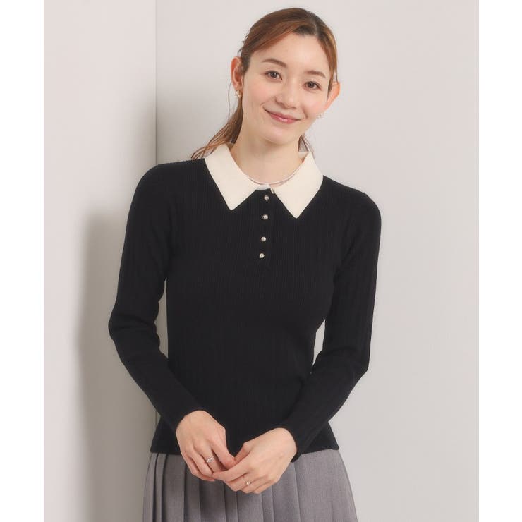 ブラック(019) | 【手洗い可】ポロ襟ニット | ITS'DEMO