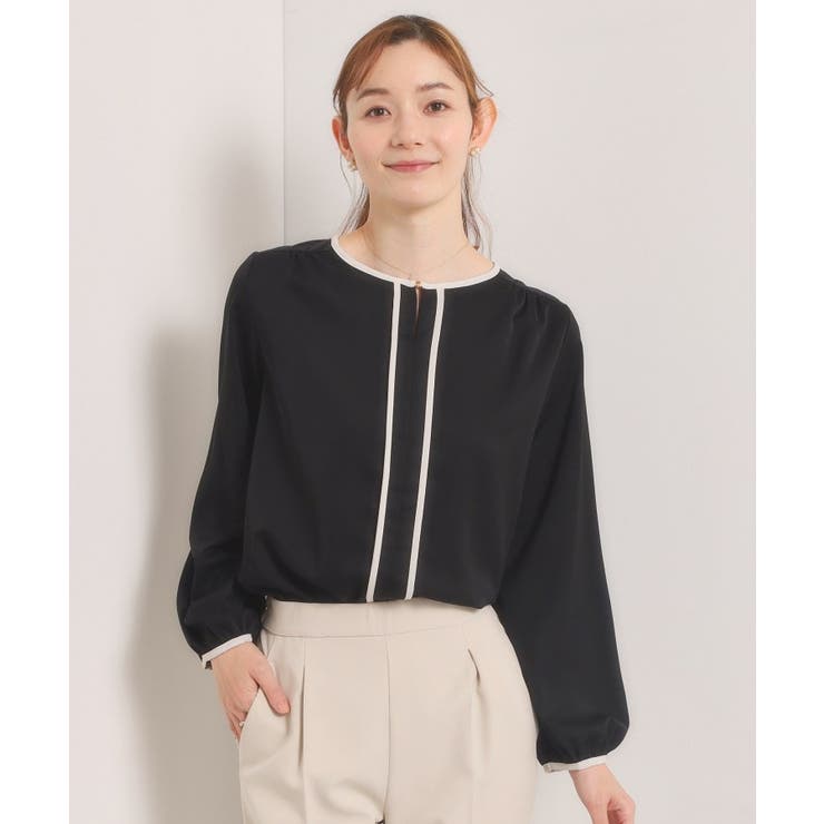 ブラック(019) | 【入卒／手洗い可】配色ブラウス | ITS'DEMO