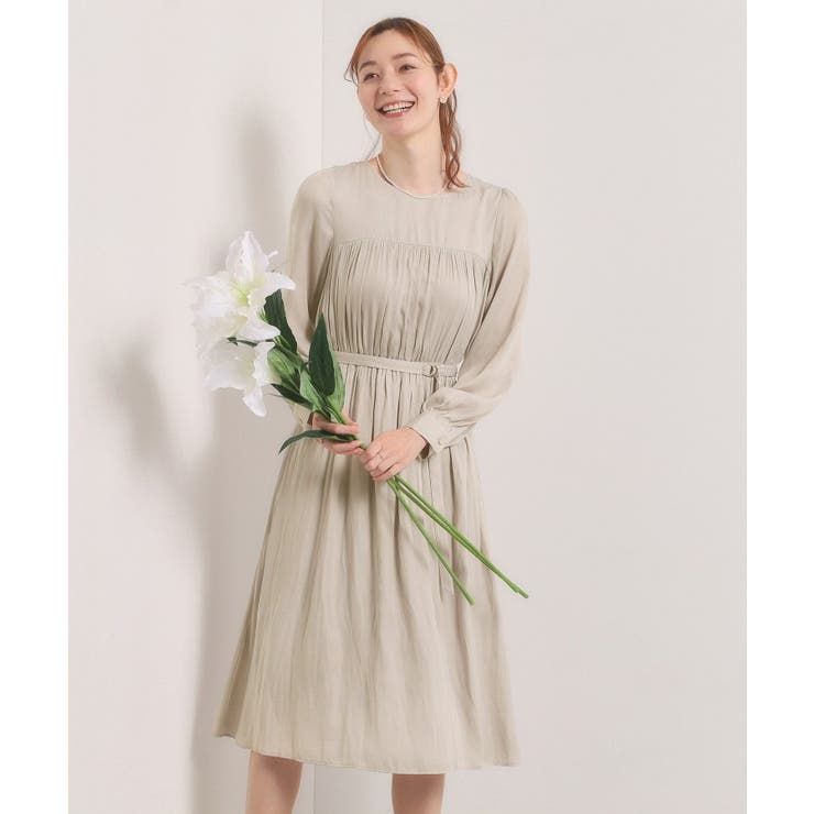 グレージュ(050) | 【入卒／手洗い可】サテンベルト付きワンピース | ITS'DEMO