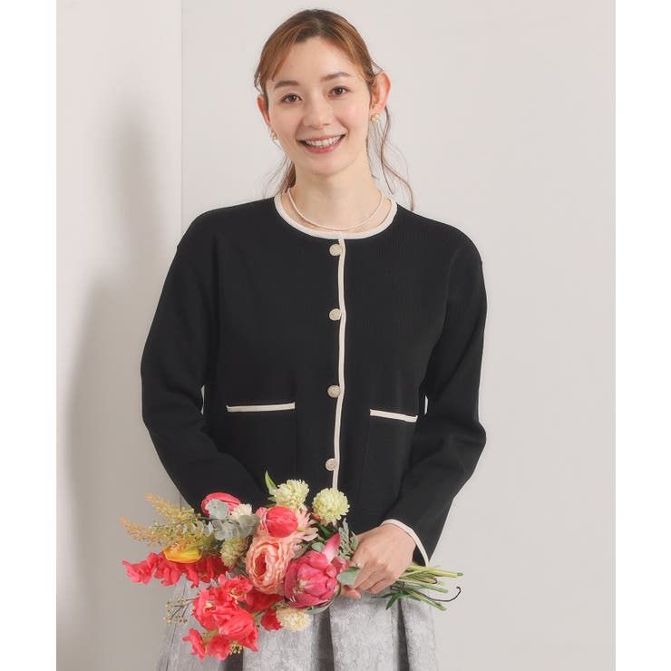 ブラック(019) | 【入卒／手洗い可】配色ニットカーディガン | ITS'DEMO