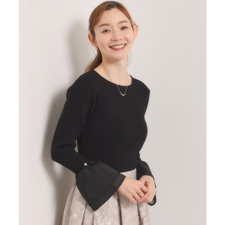 ブラック(019) | 【手洗い可】袖口フリルリブニット | ITS'DEMO