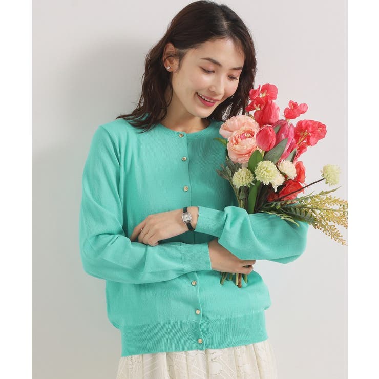 グリーン(022) | 【UVカット／毛玉防止／手洗い可】クルーネックニットカーディガン | ITS'DEMO