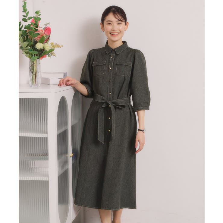 ブラック(019) | 【洗濯機OK】デニム風ワンピース | ITS'DEMO