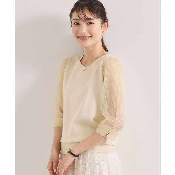 アイボリー(004) | 【手洗い可】袖シアーニット | ITS'DEMO