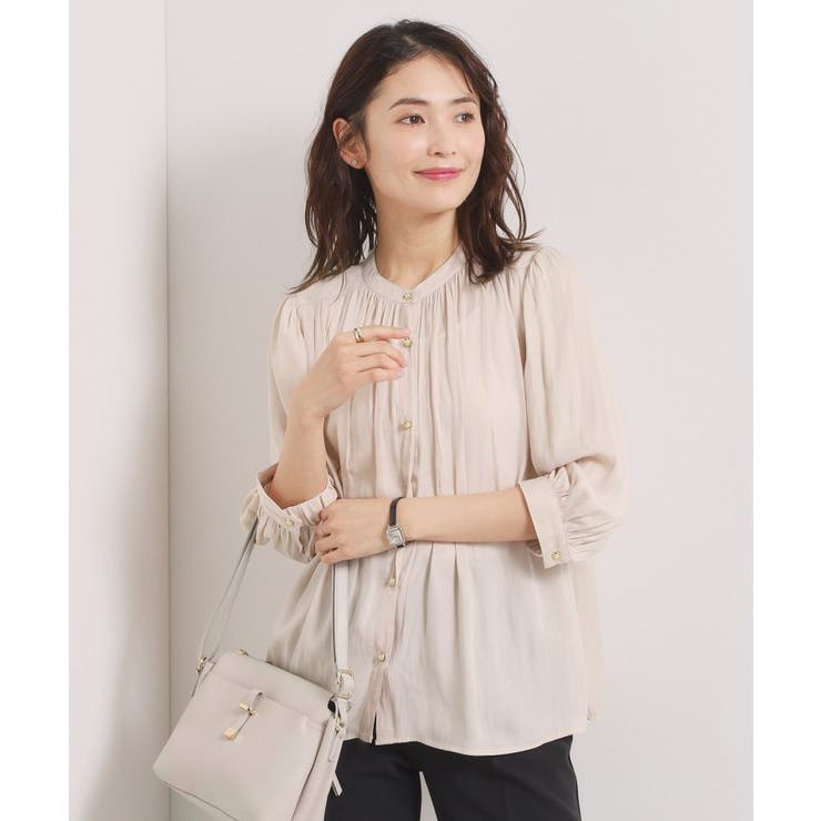 アイボリー(004) | 【手洗い可】サテン7分袖ブラウス | ITS'DEMO