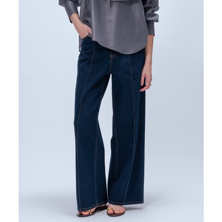 ネイビー(094) | 【マシンウォッシュ】ストレッチデニムワイドパンツ | cloenc