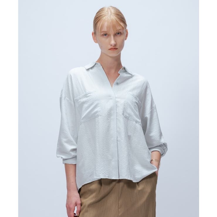 サックスブルー(090) | 【手洗い可】フィブリルサテンシャツ | cloenc