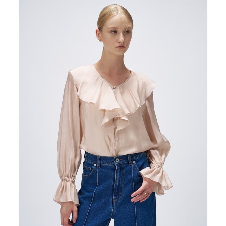 ピンクベージュ(053) | 【手洗い可】ラッフルフリルブラウス | cloenc