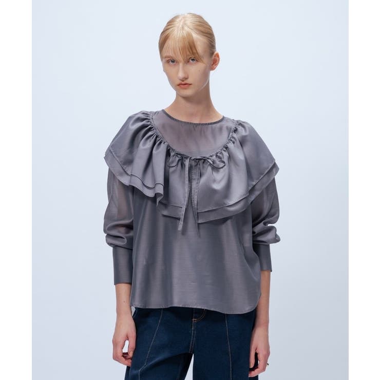チャコールグレー(013) | 【手洗い可】4wayフリル付きブラウス | cloenc