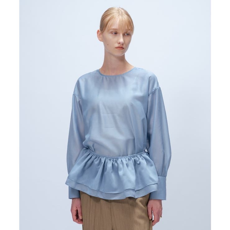 サックスブルー(090) | 【手洗い可】4wayフリル付きブラウス | cloenc