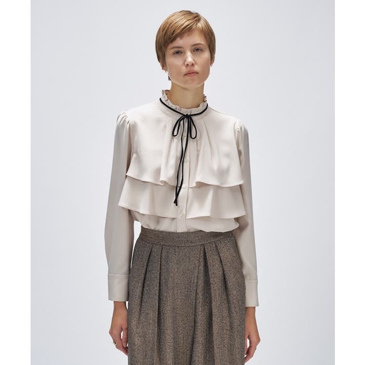 オフホワイト(003) | 【手洗い可】ベロアリボンフリルブラウス | cloenc