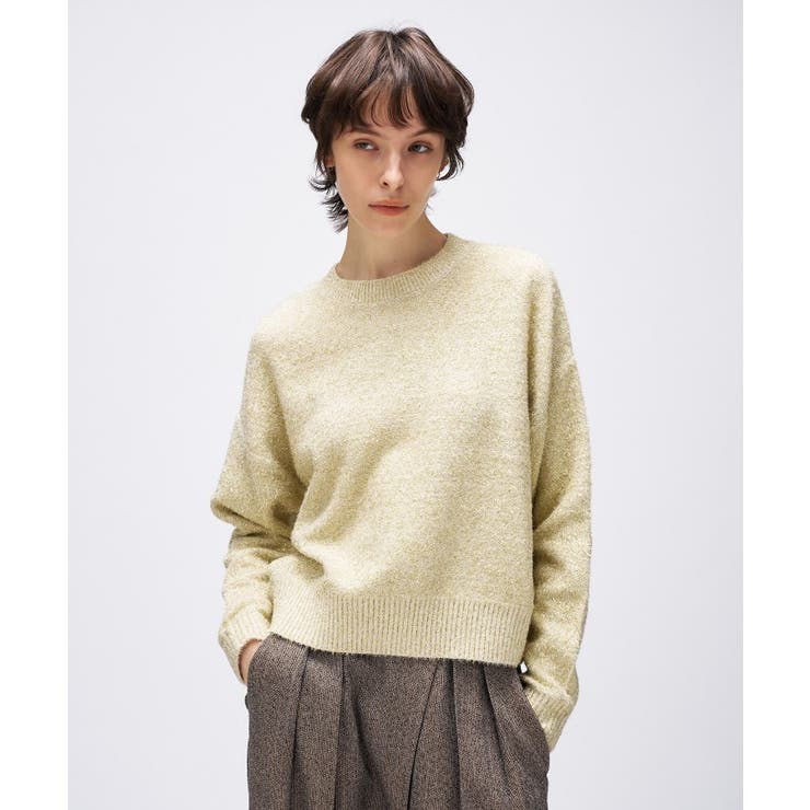 ゴールド(407) | 【手洗い可】ラメフェザークルーネックニット | cloenc