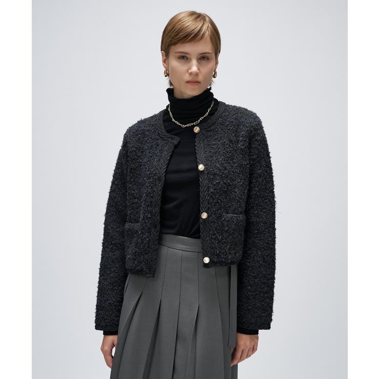 ブラック(019) | 【手洗い可】ブークレニットカーディガン | cloenc