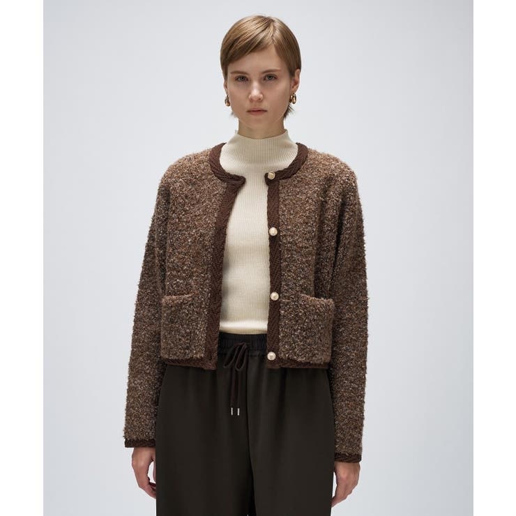 ブラウン(043) | 【手洗い可】ブークレニットカーディガン | cloenc