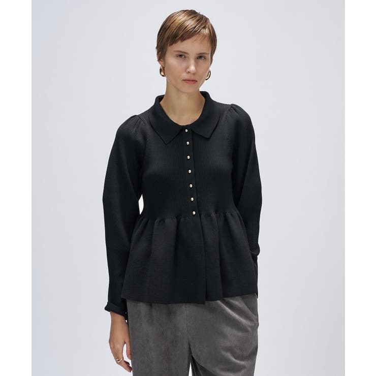 ブラック(019) | 【マシンウォッシュ】ペプラムニットプルオーバー | cloenc