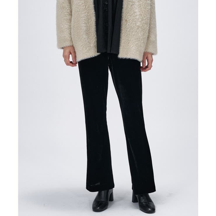 ブラック(019) | 【手洗い可】ベロアセミフレアパンツ | cloenc