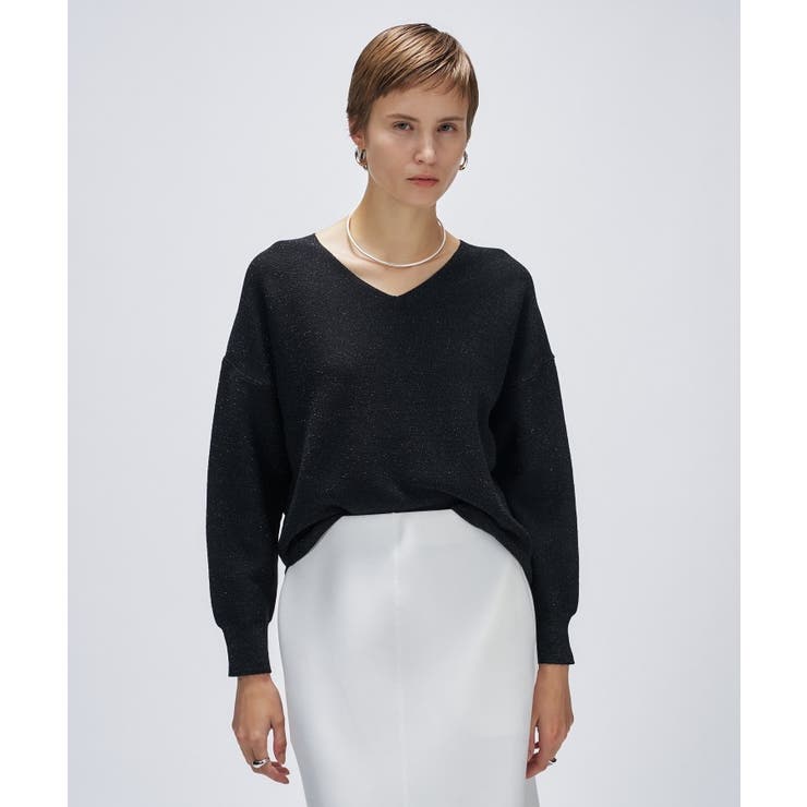 ブラック(419) | 【手洗い可】Vネックラメガターニット | cloenc