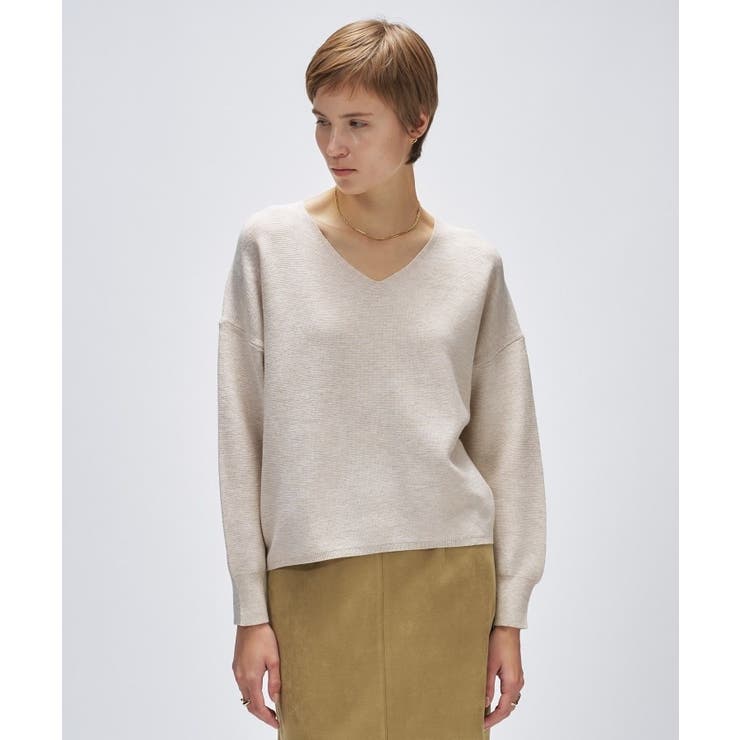 グレージュ(450) | 【手洗い可】Vネックラメガターニット | cloenc