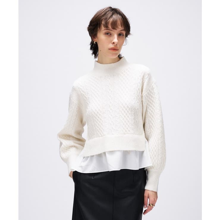 ホワイト(001) | 【手洗い可】ニットドッキングペプラムプルオーバー | cloenc