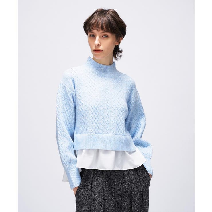 サックスブルー(990) | 【手洗い可】ニットドッキングペプラムプルオーバー | cloenc