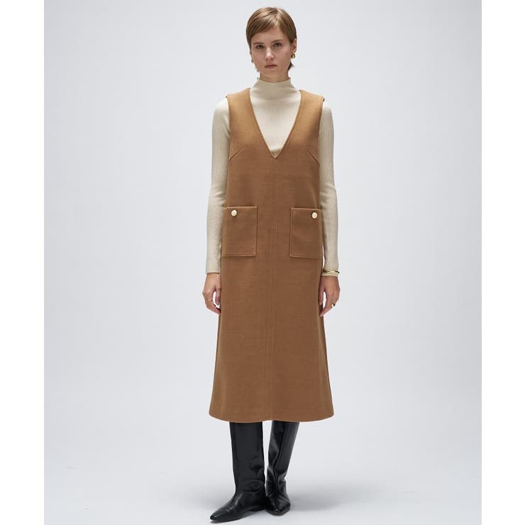 キャメルブラウン(041) | 【手洗い可】メルトンジャージVネック ジャンパー スカート | cloenc