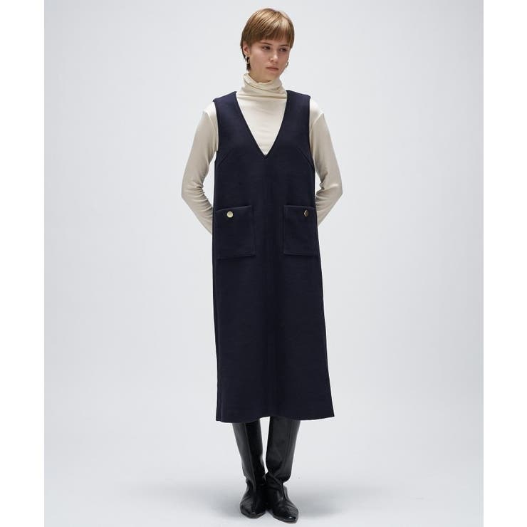 ネイビー(094) | 【手洗い可】メルトンジャージVネック ジャンパー スカート | cloenc