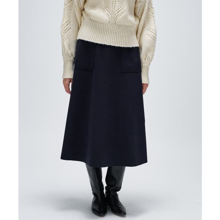 ネイビー(094) | 【手洗い可】メルトンジャージフレアスカート | cloenc