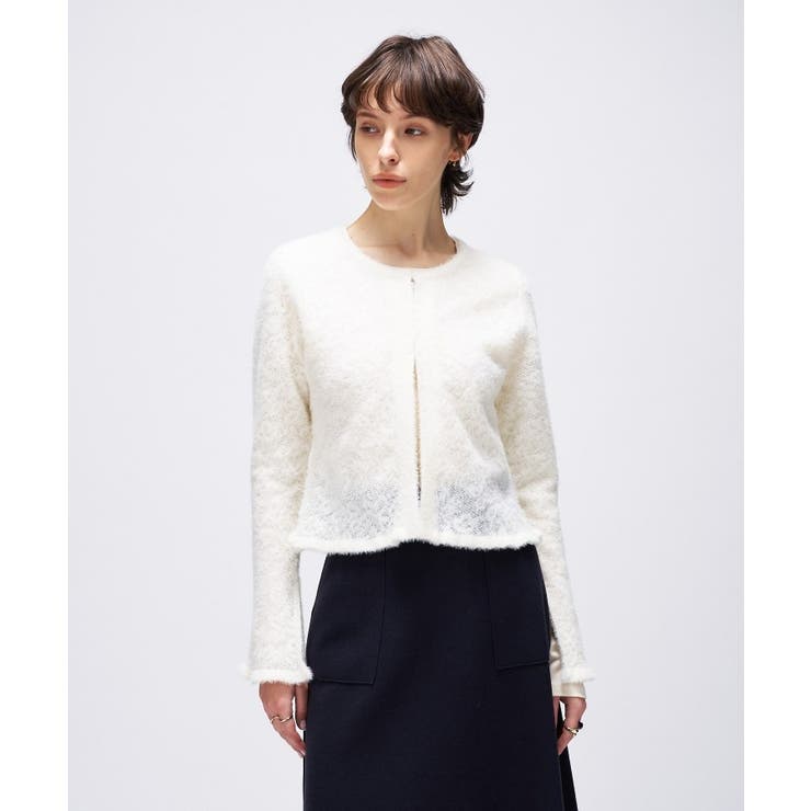 オフホワイト(003) | 【手洗い可】フェザーヤーンレースニットカーディガン | cloenc