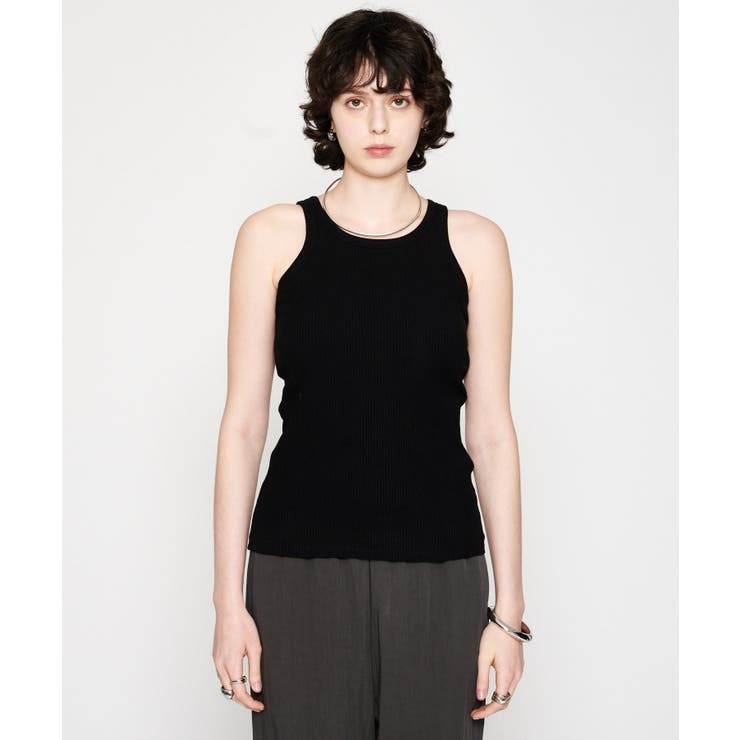 ブラック(019) | 【カップ付き】リブテレコタンクトップ | cloenc