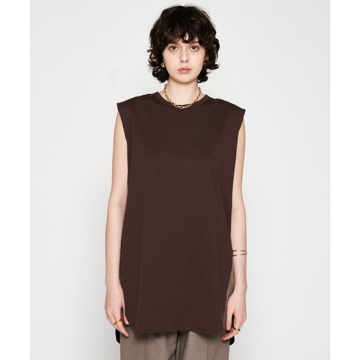 ブラウン(044) | 【マシンウォッシュ】ノースリーブロングTシャツ | cloenc