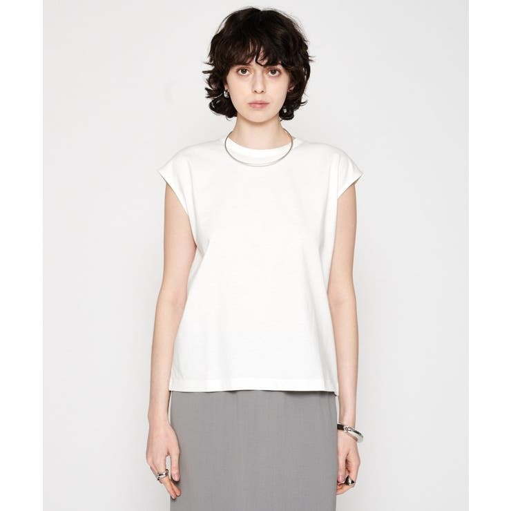 ホワイト(001) | 【マシンウォッシュ】ノースリーブフォルムTシャツ | cloenc