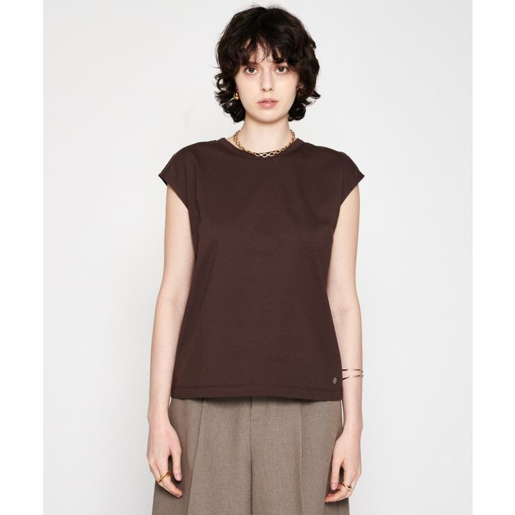 ブラウン(044) | 【マシンウォッシュ】ノースリーブフォルムTシャツ | cloenc