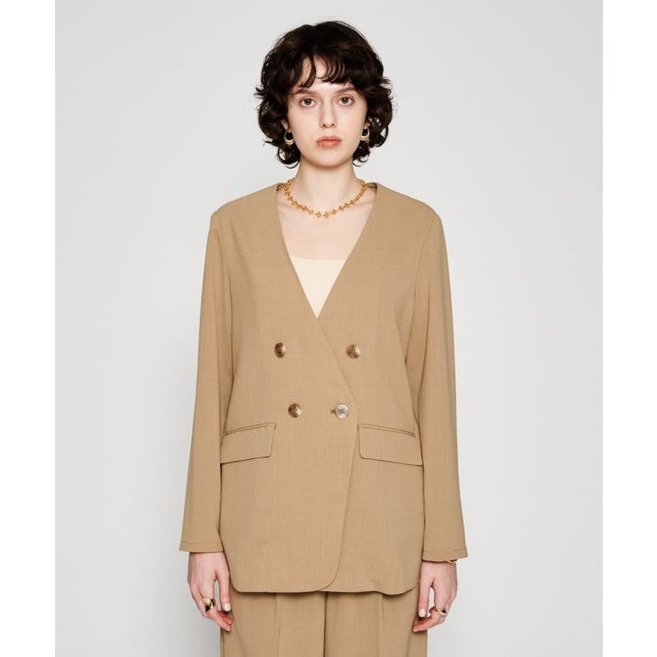 グレージュ(050) | 【セットアップ／マシンウォッシュ】ノーカラージャケット | cloenc