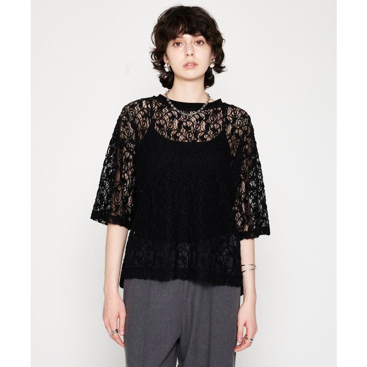ブラック(019) | 【手洗い可】レースシアープルオーバー | cloenc