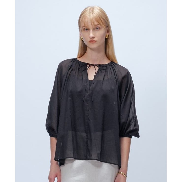 ブラック(019) | 【手洗い可】コットンシフォンシアーブラウス | cloenc