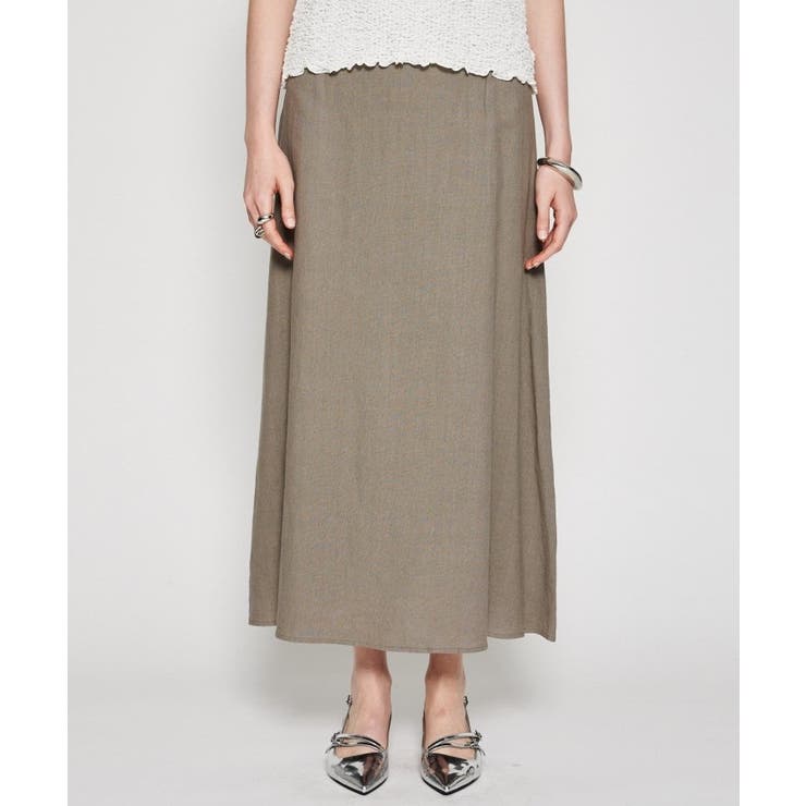 カーキ(027) | 【手洗い可】リネンブレンドフレアスカート | cloenc