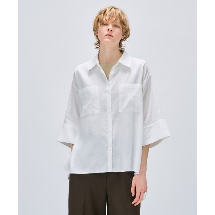 ホワイト(001) | 【手洗い可】リネンブレンドオーバーサイズシャツ | cloenc