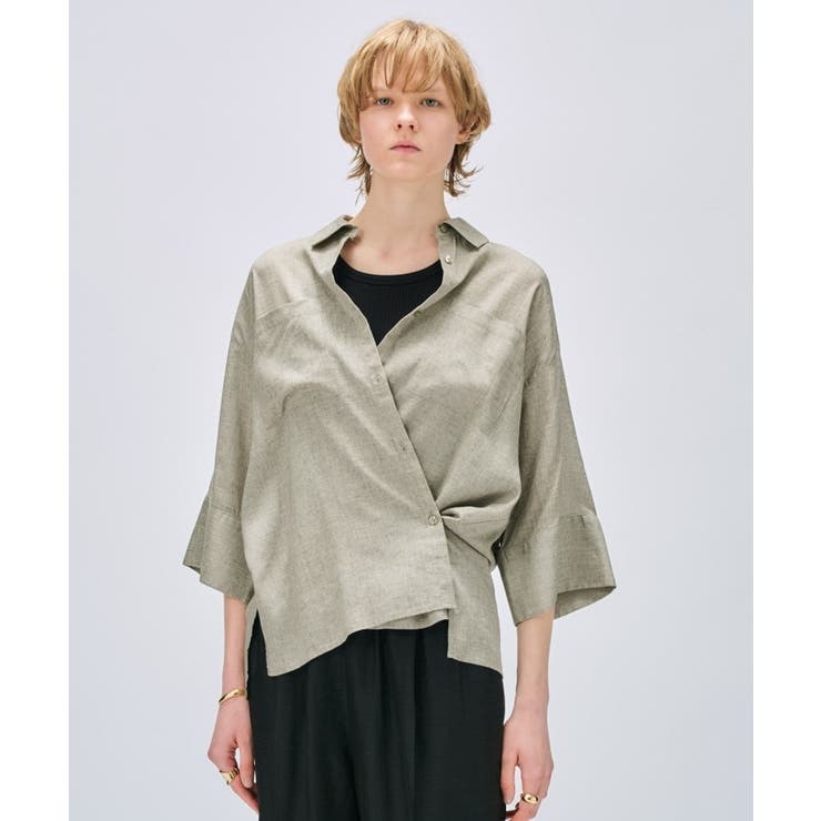 グレー(012) | 【手洗い可】リネンブレンドオーバーサイズシャツ | cloenc