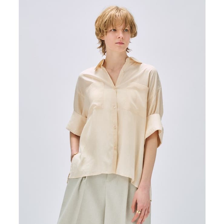 ライトベージュ(051) | 【手洗い可】リネンブレンドオーバーサイズシャツ | cloenc